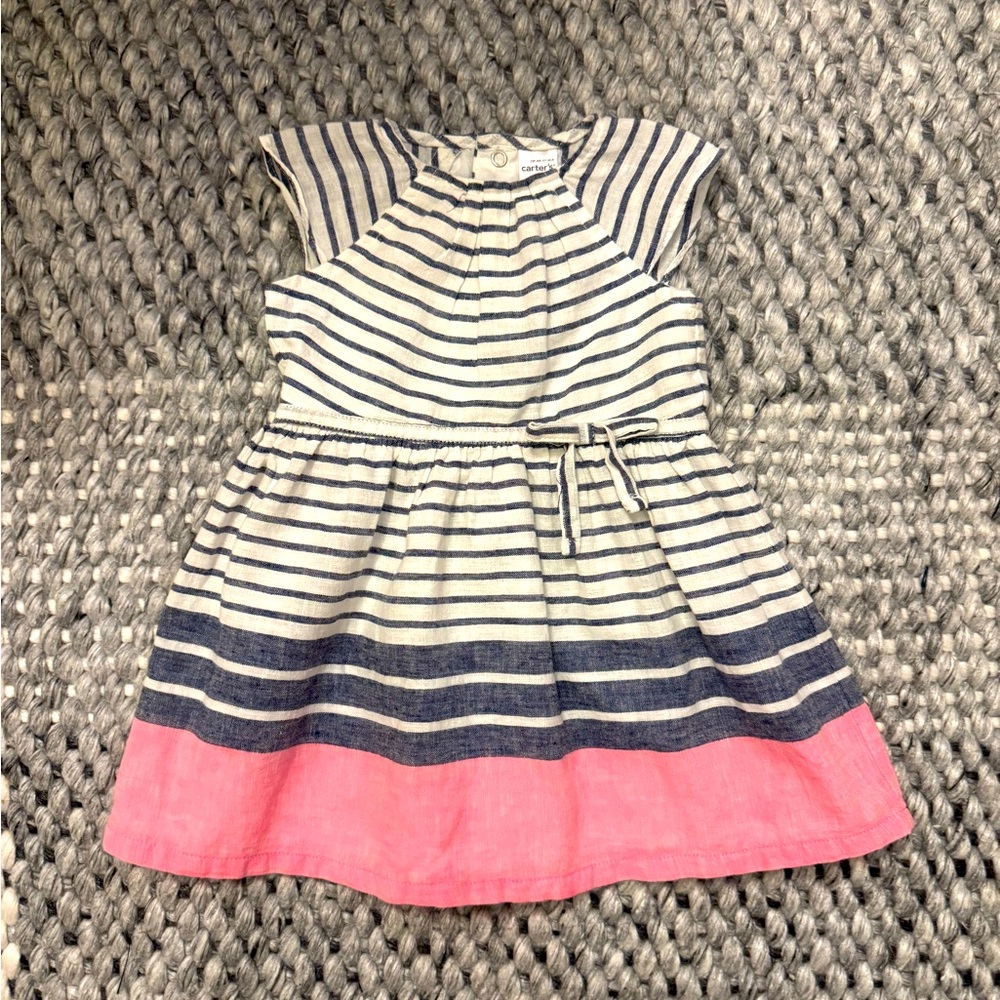 Adorable Striped Spring Dress, Linen/Cotton Blend, 12M, Easter, Wedding